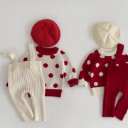 Ins Baby Suit Spring Baby Polka Dot Set Head Sweater Straps Pants Temperament Out Two-Piece Set