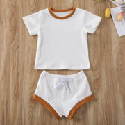 Baby Summer Clothing Infant Baby Girl Boy Clothes Short Sleeve Tops T-shirt+Shorts Pants Ribbed Solid Outfits 0-3T