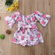 Spring Summer Baby Girls Rompers Baby Girl Clothes Floral Belt Three Quarter Cotton Jumpsuit