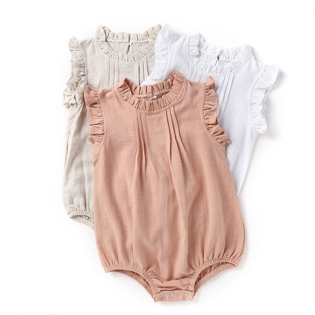 Baby Onesie New Solid Color Romper Linen Breathable Romper Girl Baby Clothes