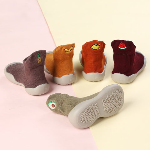 Spring and Autumn Children's Toddler Shoes Step Front Shoes Soft Sole Silicone Cartoon Cotton Baby Shoes Kindergarten Baby Socks Shoes