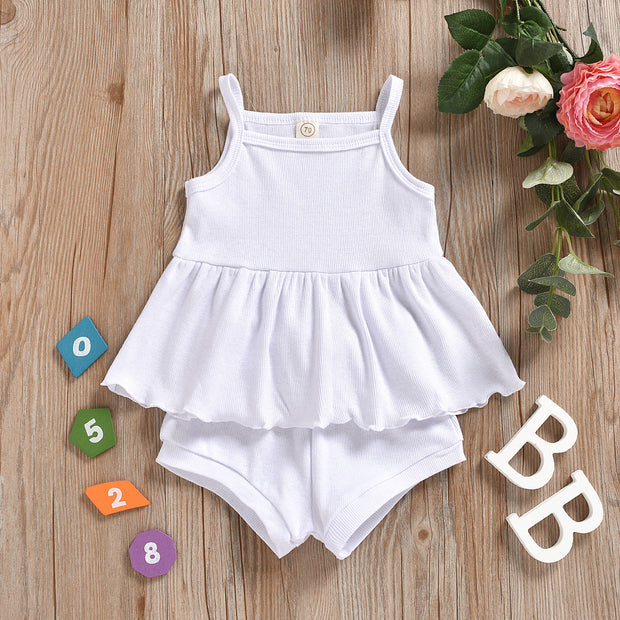 Baby Summer Clothing Newborn Baby Girls Casual Sleeveless Solid organic cotton Tops + Shorts 2pcs Clothes Set 1-3Years