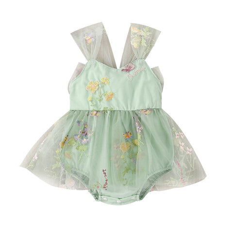 Girls' baby suspenders with embroidered flowers and mesh for princesses with open crotch and baby rompers