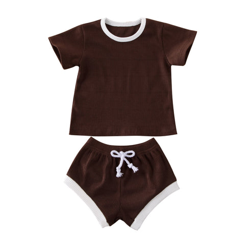 Baby Summer Clothing Infant Baby Girl Boy Clothes Short Sleeve Tops T-shirt+Shorts Pants Ribbed Solid Outfits 0-3T