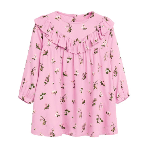 V-TREE Cute Baby Girl Dresses Floral Printed Toddler Kid Long-sleeved Dress Children Clothing