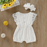 Summer Baby Girl Rompers Newborn Baby Clothes Toddler Flare Sleeve Solid Lace Design Romper Jumpsuit With Headband One-Pieces