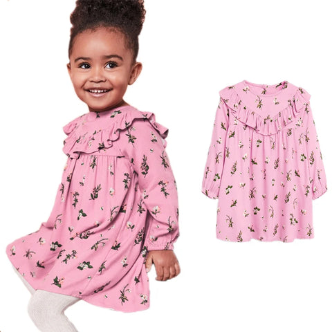 V-TREE Cute Baby Girl Dresses Floral Printed Toddler Kid Long-sleeved Dress Children Clothing